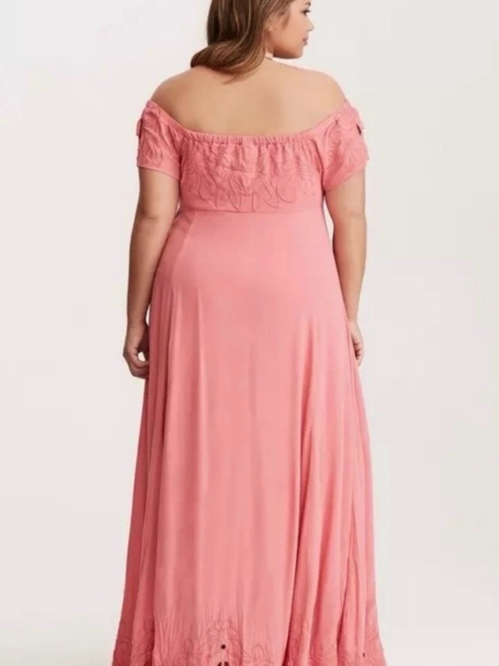 Torrid Coral Embroidered Off-the-Shoulder Maxi Dress – Size 2 / 18-20